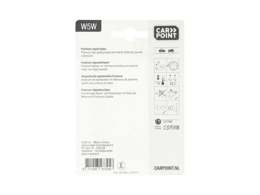 Carpoint Premium Lampes de Voiture 12V W5W 2 Pièces