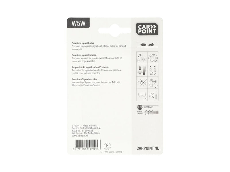 Carpoint Premium Lampes de Voiture 12V W5W 2 Pièces